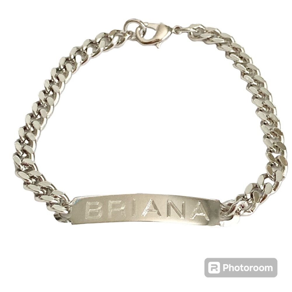 Vintage Name ID Bracelet BRIANA Silver Tone Rhodium Plated 7.5" Girls Teen 90's